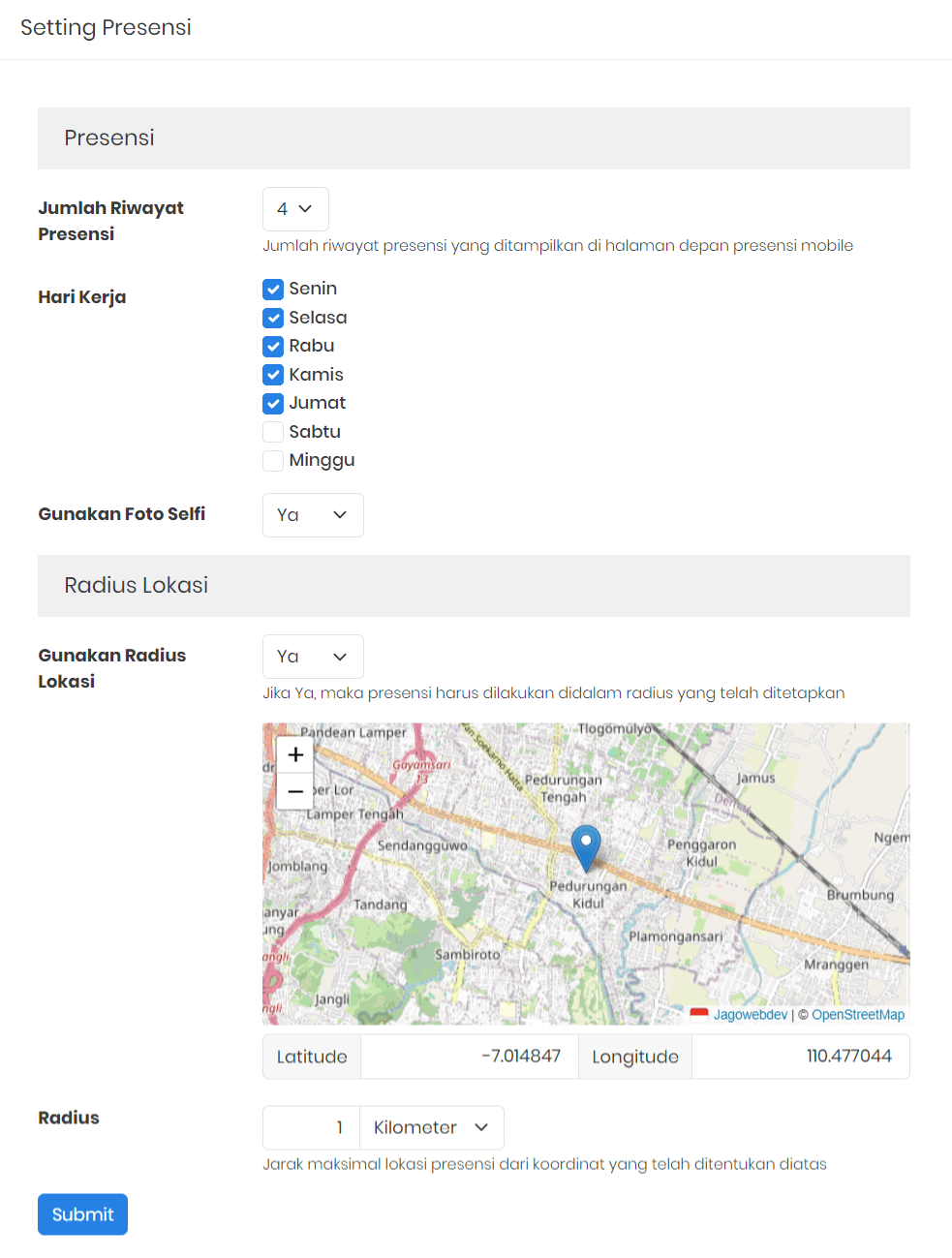 Pengaturan Radius Presensi